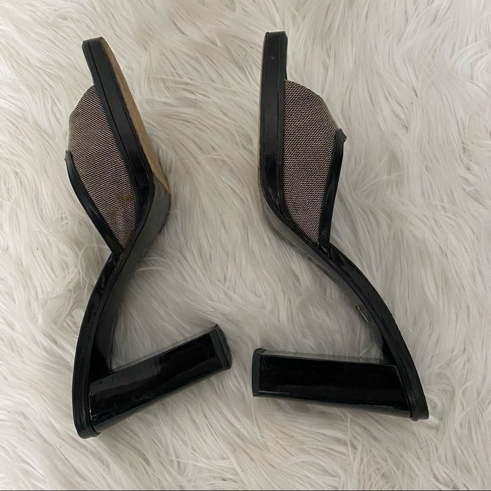 GUCCI leather trim taupe canvas open chunky heel mule 7.5 EUR 38 - Picture 9 of 13